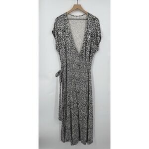 Old‎ Navy Wrap Dress Womens XL TALL Black Beige Geometric Maxi Long Stretch